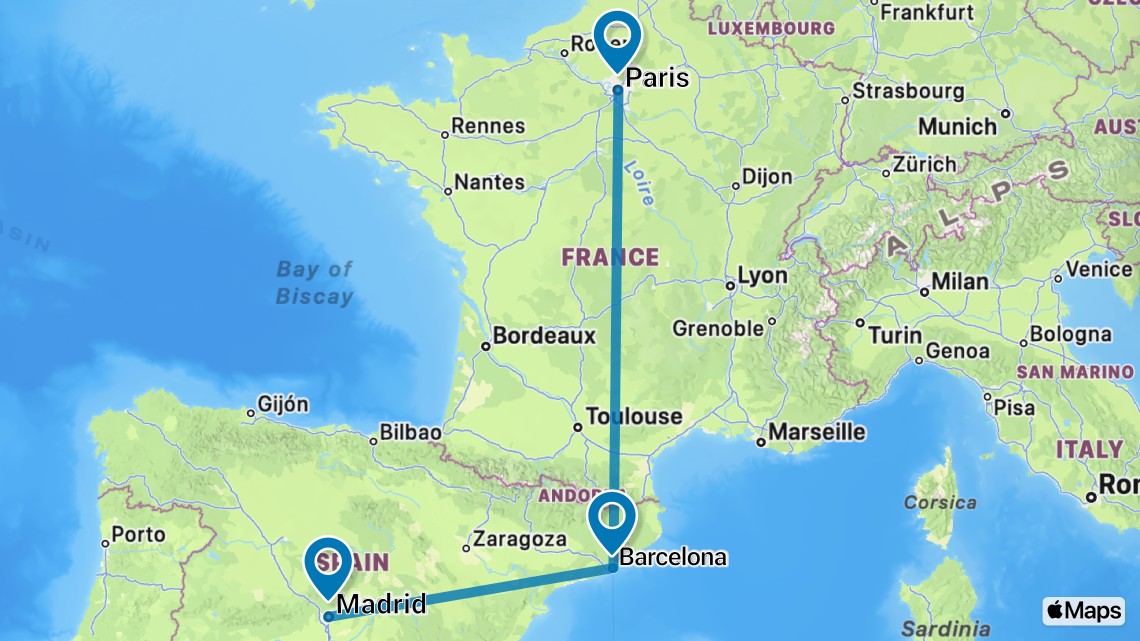 Trip itinerary map
